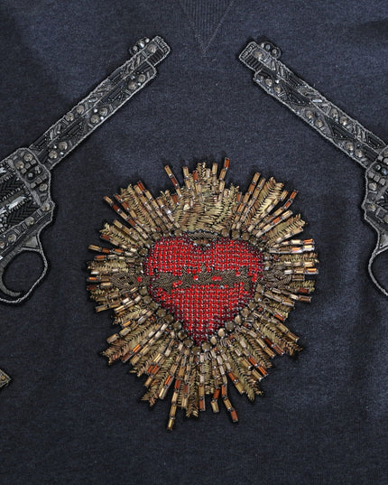 Dolce & Gabbana Gray Hooded Red Crystal Heart Gun Sweater