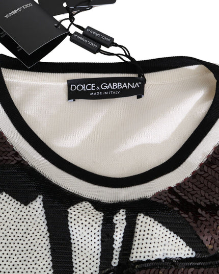 Dolce & Gabbana White Jazz Sequined Guitar Pullover Top Sweater