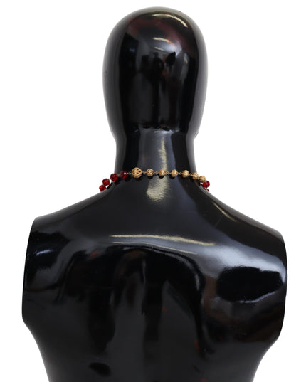 Dolce & Gabbana Gold Tone Brass Red Crystals Pendant Opera Chain  Necklace