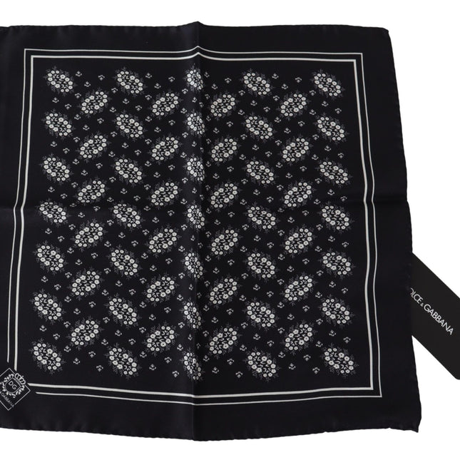 Dolce & Gabbana Black Patterned Square Scarf  Silk  Handkerchief