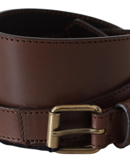 PLEIN SUD Brown Wide Leather Rustic Gold Metal Buckle Dark