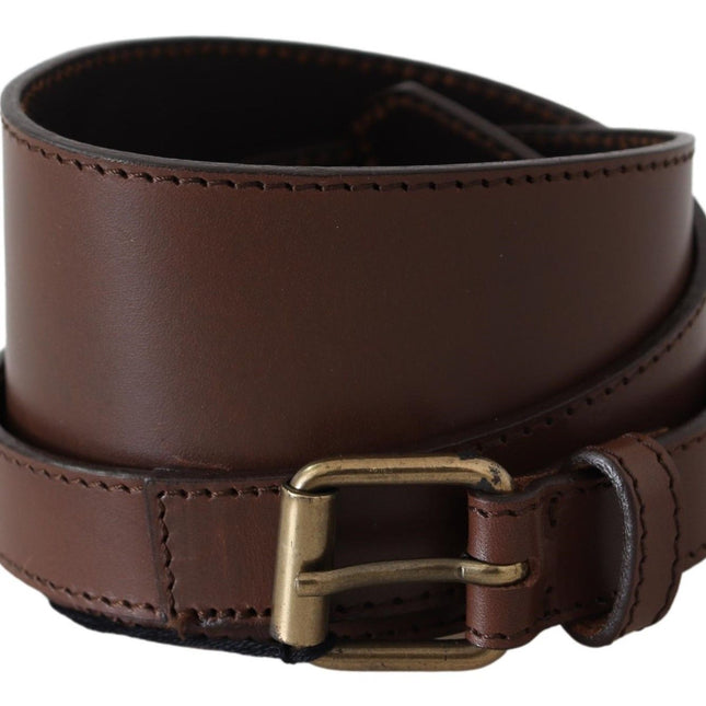 PLEIN SUD Brown Wide Leather Rustic Gold Metal Buckle Dark