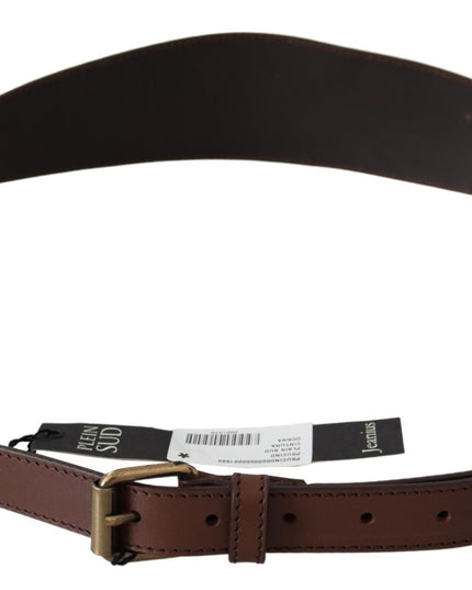 PLEIN SUD Brown Wide Leather Rustic Gold Metal Buckle Dark