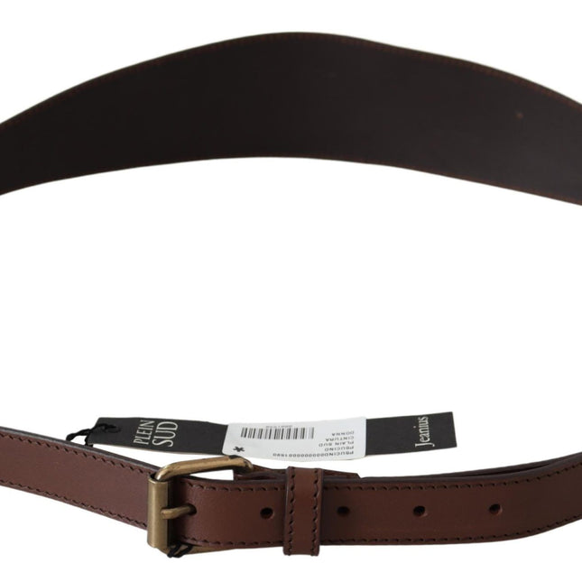 PLEIN SUD Brown Wide Leather Rustic Gold Metal Buckle Dark