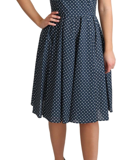 Dolce & Gabbana Blue Dotted Cotton A-Line Gown Dress