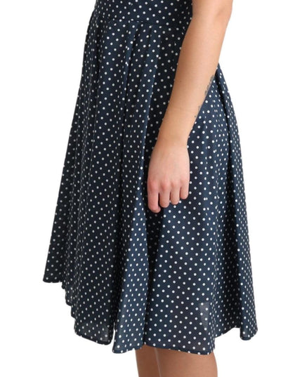 Dolce & Gabbana Blue Dotted Cotton A-Line Gown Dress