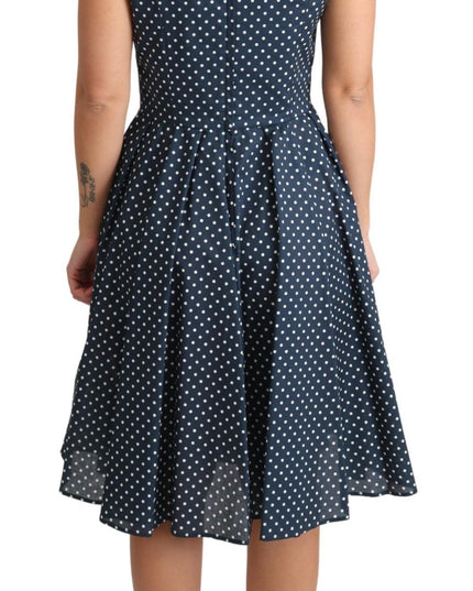 Dolce & Gabbana Blue Dotted Cotton A-Line Gown Dress
