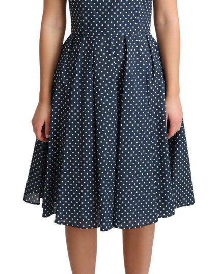 Dolce & Gabbana Blue Dotted Cotton A-Line Gown Dress