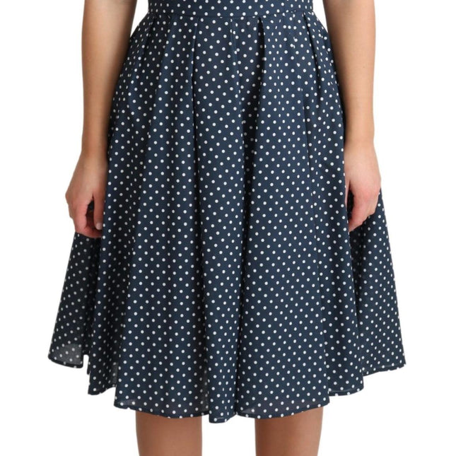 Dolce & Gabbana Blue Dotted Cotton A-Line Gown Dress