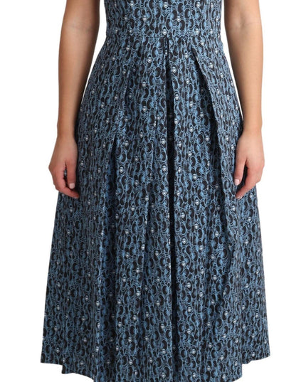 Dolce & Gabbana Blue Heart Cotton A-Line Stretch Dress