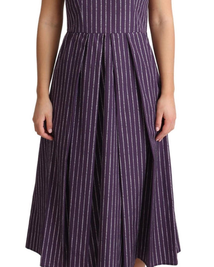 Dolce & Gabbana Purple Striped Cotton A-Line Stretch Dress