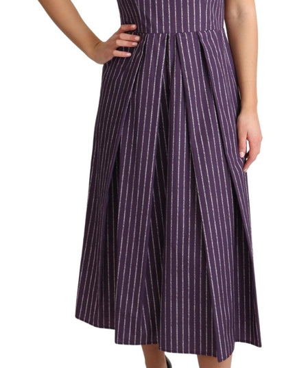 Dolce & Gabbana Purple Striped Cotton A-Line Stretch Dress