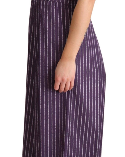 Dolce & Gabbana Purple Striped Cotton A-Line Stretch Dress
