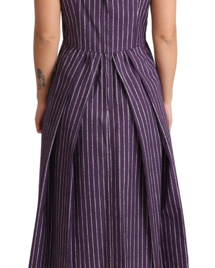 Dolce & Gabbana Purple Striped Cotton A-Line Stretch Dress