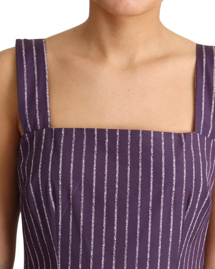 Dolce & Gabbana Purple Striped Cotton A-Line Stretch Dress