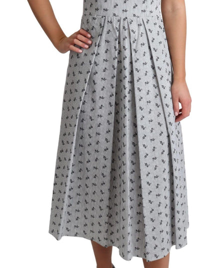Dolce & Gabbana Blue White Floral Cotton A-Line Dress