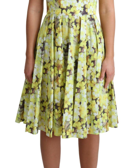 Dolce & Gabbana Yellow Floral Cotton Stretch Gown Dress