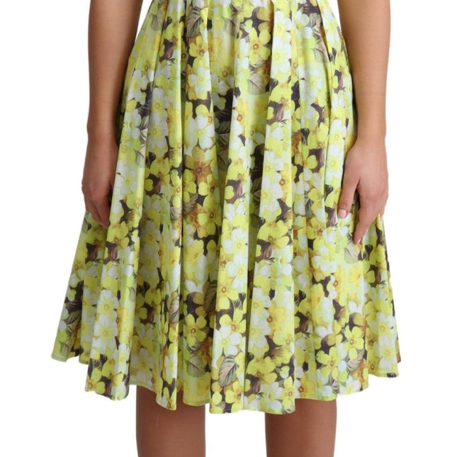 Dolce & Gabbana Yellow Floral Cotton Stretch Gown Dress