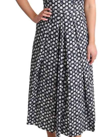 Dolce & Gabbana Blue Geometric Cotton A-Line Gown Dress