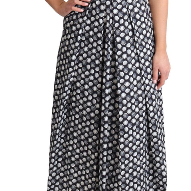 Dolce & Gabbana Blue Geometric Cotton A-Line Gown Dress