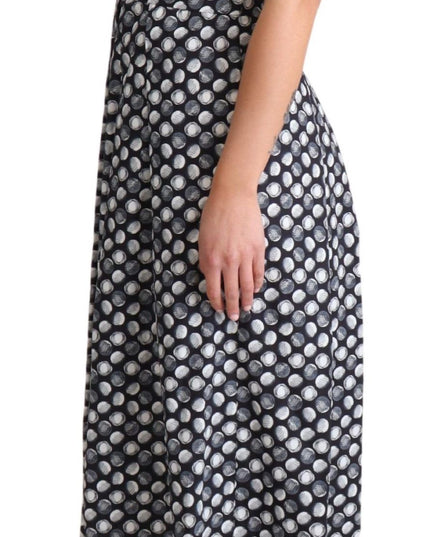 Dolce & Gabbana Blue Geometric Cotton A-Line Gown Dress