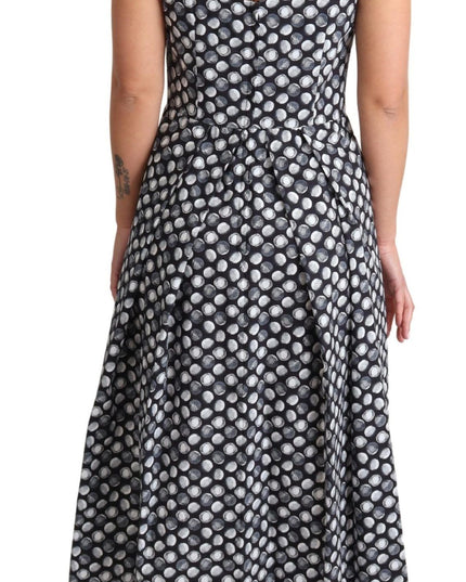 Dolce & Gabbana Blue Geometric Cotton A-Line Gown Dress