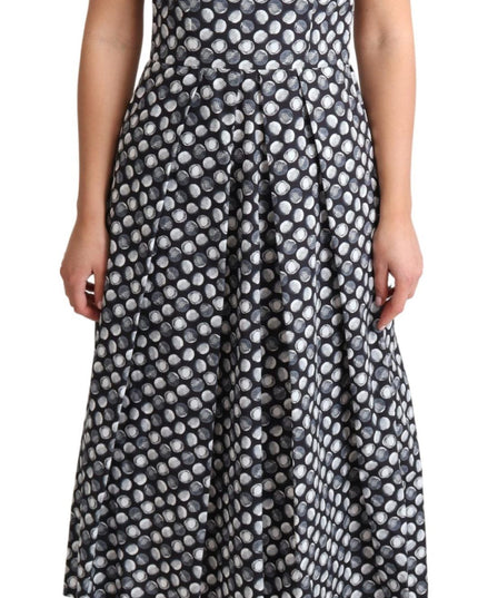 Dolce & Gabbana Blue Geometric Cotton A-Line Gown Dress