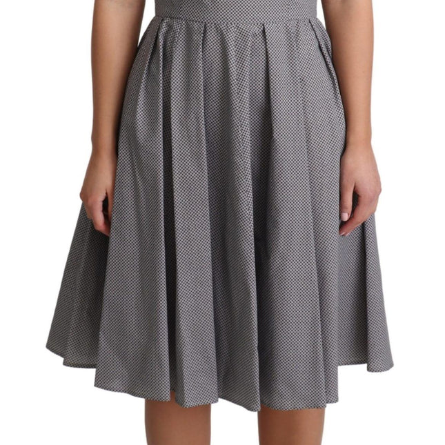 Dolce & Gabbana Blue Beige Geometric Cotton A-Line Dress