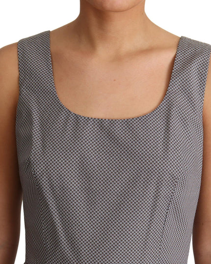 Dolce & Gabbana Blue Beige Geometric Cotton A-Line Dress