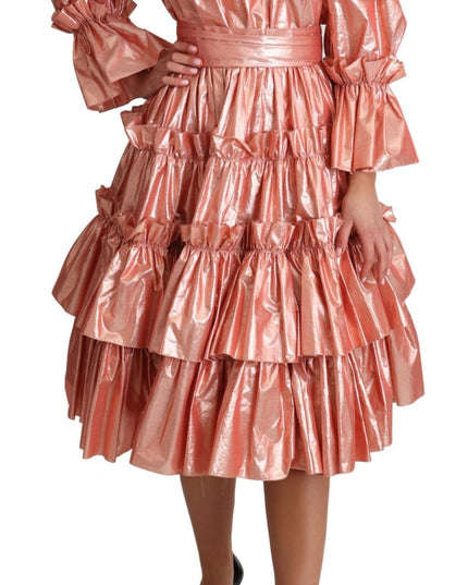 Dolce & Gabbana Pink Ruffled Dress Silk Cotton Gown Dress