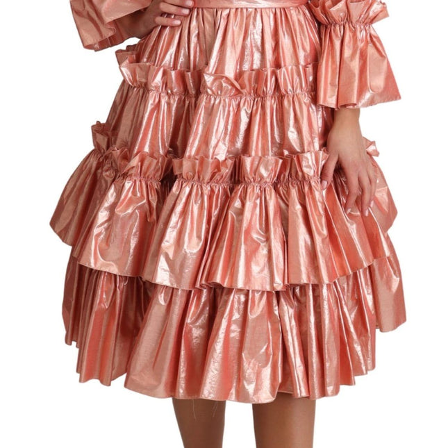 Dolce & Gabbana Pink Ruffled Dress Silk Cotton Gown Dress