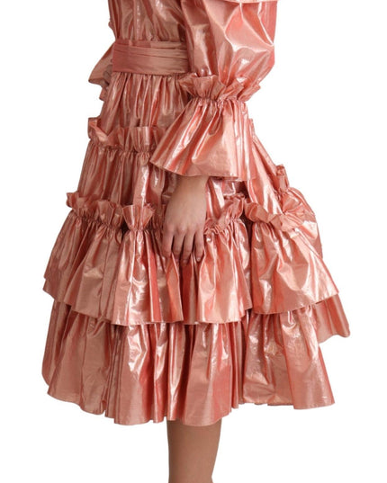 Dolce & Gabbana Pink Ruffled Dress Silk Cotton Gown Dress