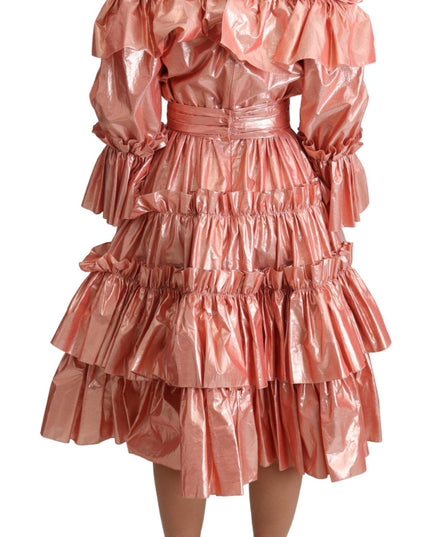 Dolce & Gabbana Pink Ruffled Dress Silk Cotton Gown Dress