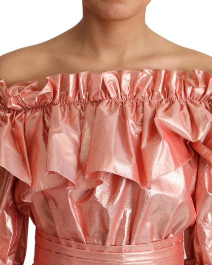 Dolce & Gabbana Pink Ruffled Dress Silk Cotton Gown Dress