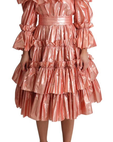 Dolce & Gabbana Pink Ruffled Dress Silk Cotton Gown Dress