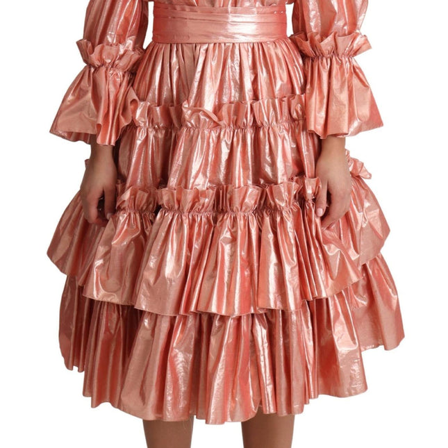 Dolce & Gabbana Pink Ruffled Dress Silk Cotton Gown Dress