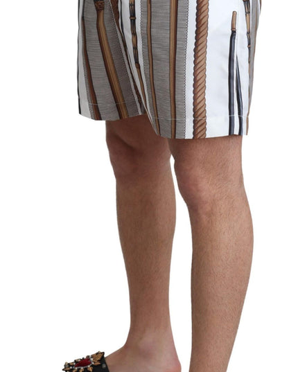 Dolce & Gabbana White Walking Stick Beachwear Shorts Swimshorts