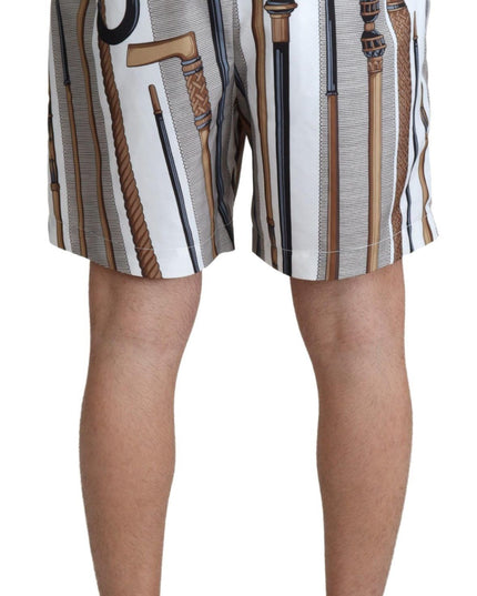 Dolce & Gabbana White Walking Stick Beachwear Shorts Swimshorts