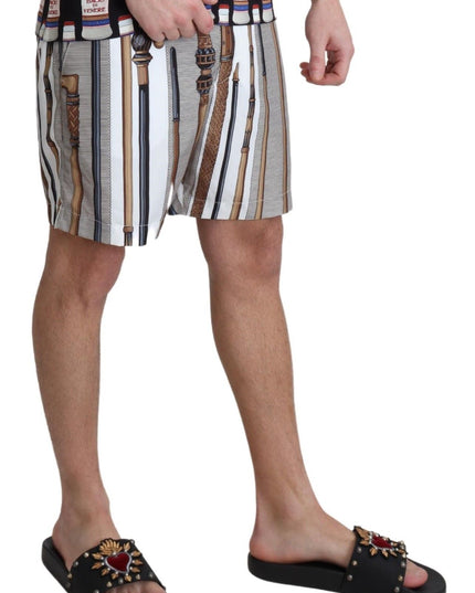 Dolce & Gabbana White Walking Stick Beachwear Shorts Swimshorts