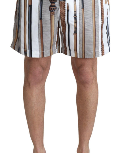 Dolce & Gabbana White Walking Stick Beachwear Shorts Swimshorts