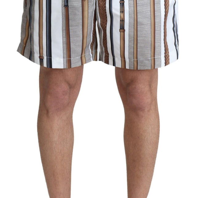 Dolce & Gabbana White Walking Stick Beachwear Shorts Swimshorts