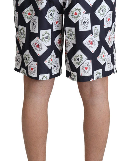 Dolce & Gabbana Black Card Deck Print Beachwear Swimshorts