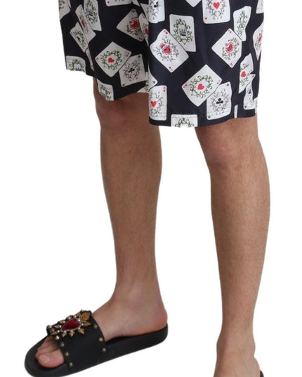 Dolce & Gabbana Black Card Deck Print Beachwear Swimshorts