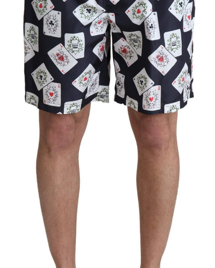 Dolce & Gabbana Black Card Deck Print Beachwear Swimshorts