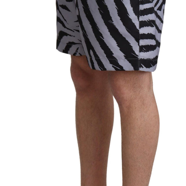 Dolce & Gabbana Gray Zebra Print Beachwear Shorts