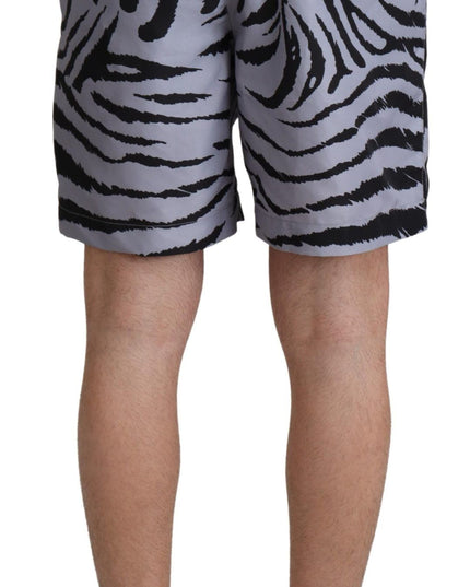 Dolce & Gabbana Gray Zebra Print Beachwear Shorts
