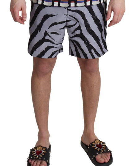 Dolce & Gabbana Gray Zebra Print Beachwear Shorts