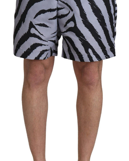 Dolce & Gabbana Gray Zebra Print Beachwear Shorts