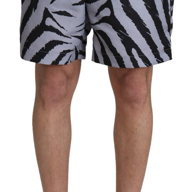 Dolce & Gabbana Gray Zebra Print Beachwear Shorts
