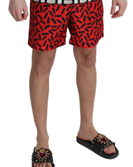 Dolce & Gabbana Red Patterned Beachwear Shorts Swimwear